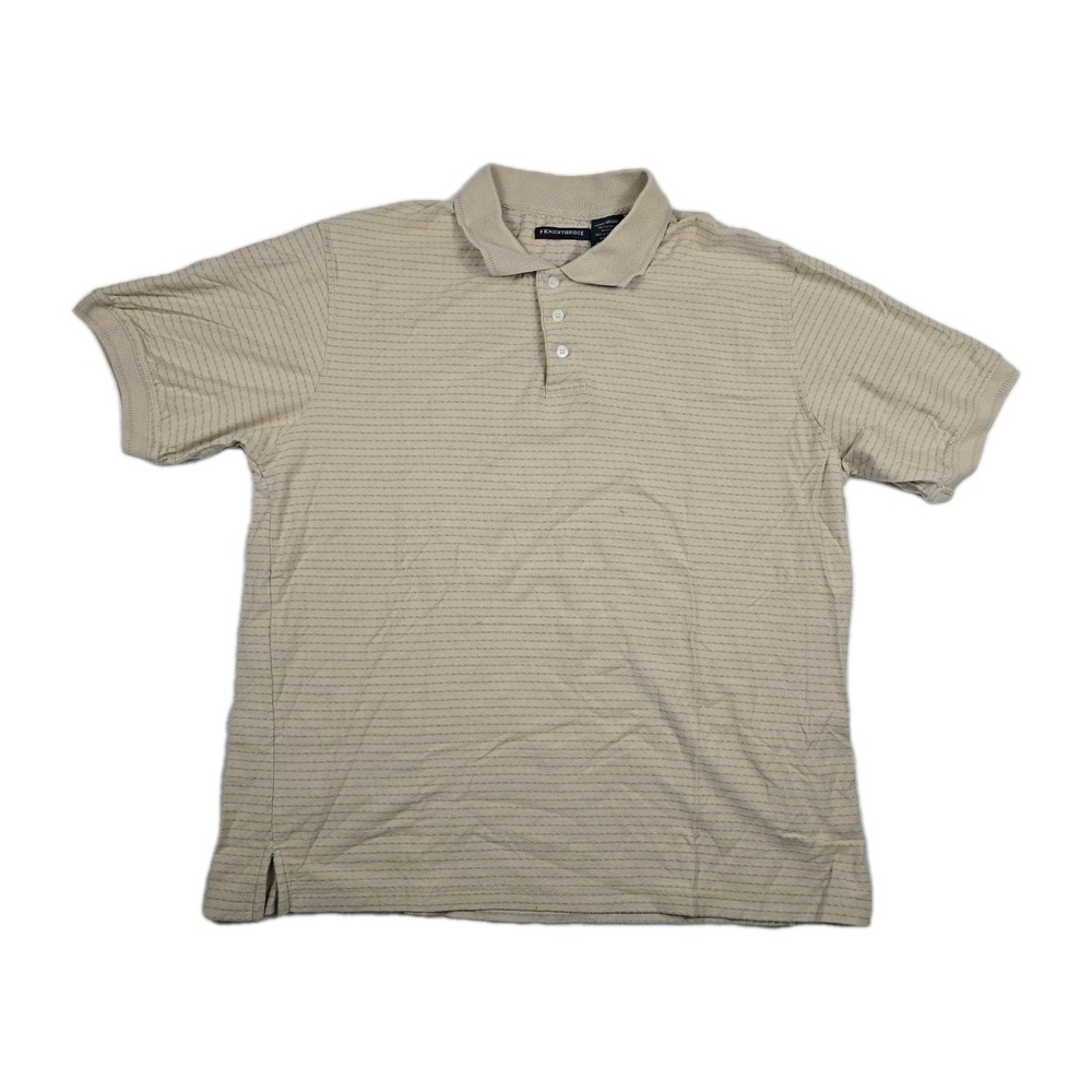 Knightsbridge Mens Large Polo Shirt Tan Beige Striped Short Sleeve 100% Cotton
